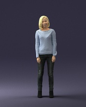 blonde in blue sweater 0507 3d print ready model woman 3dexport scan polygon 3dprint human male realistic posed character people miniatures man child style success outfit fashion 3d print model - Mito3D