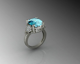 blu diamond cojín rhing 3d modelo de oro 3d print model - Mito3D