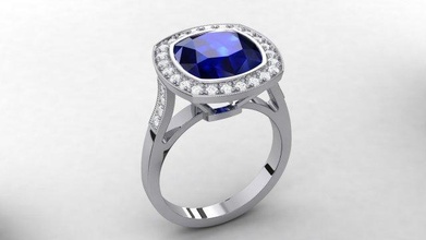 blue sapphire halo ring gem stone gold silver platinum jewelry jewellery diamond print printable prototyping obj stl fashion cluster 3d print model - Mito3D