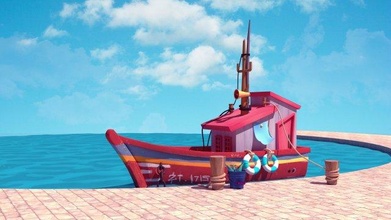 Boot stilisiert Meer Sommer Ozean Angeln hölzern Wasserfahrzeug Schiff Borke Freizeit Sonne Wasser Fischboot See Fluss Strand Segelboot 3d print model - Mito3D