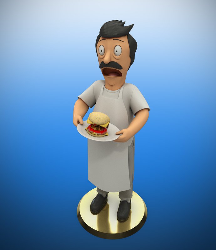 prumo arrotar 3d impressão modelo in escultura 3dexport hambúrgueres bobs estatueta bobsburguers homem desenho animado 3D print model - Mito3D