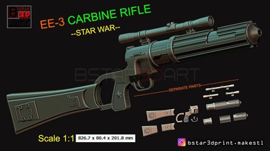 boba fett blaster ee 3 - carbine rifle star wars cosplay 3d print model in coins badges 3dexport starwar ee3rifle clonewar bobafett bobafettblaster carbinerifle 3d print model - Mito3D