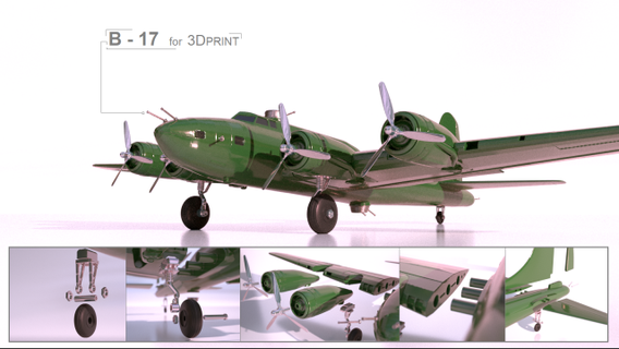 boeing b 17 vôo fortaleza 3dprint veículo 3dprinted imprimível aeronave b17 wwii ww2 avião guerra boomer velho 3d print model - Mito3D