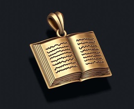 book pendant bookcase bookshelf gold jewel jewellery jewelry library lite manor medieval necklace obj pendants printable rhino silver stl zbrush 3d print model - Mito3D