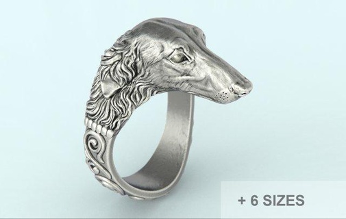 borzoi dog ring rings wolfhound russianwolfhound puppy animal hunt jewelry silver gold hunting hound sculpture printable duke precious hunter jewellery 3d print model - Mito3D