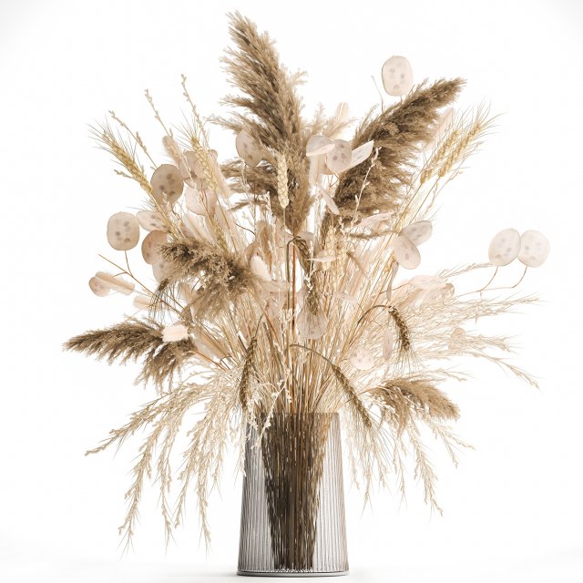 bouquet dried flowers glass vase 126 lunaria triticum spikelet wheat dry grass reeds reed general-decor flower bushes decor decoration 3D print model - Mito3D