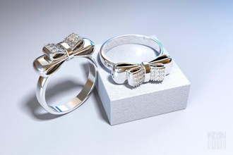 bow ring diamonds in white gold 3d printing cnc print model rings 3dexport jewelry ribbon design gemstone jewellery wax printable fashion ringlet 3d print model - Mito3D