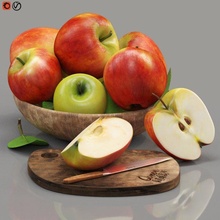 bowl apples fruit food deco set knife board 3d print model - Mito3D