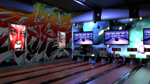 bowling oyun faliyet alani sahne Yazdır toplu iğne varlık low poly eğlence 3d model Sanat 3D print model - Mito3D