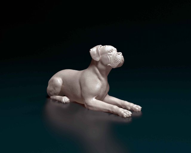 boxer acostado 3d impresión modelo in figuritas 3dexport perro animal stl obj listo imprimir 3D print model - Mito3D