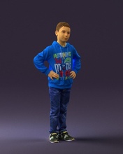 Junge Blau Kapuzenpullover Jeans 0440 3d drucken bereit Scan Modell Polygon 3dprint männlich realistisch gestellt Charakter Miniatur Kind Stil Mode Fotokinder Kinder 3d print model - Mito3D