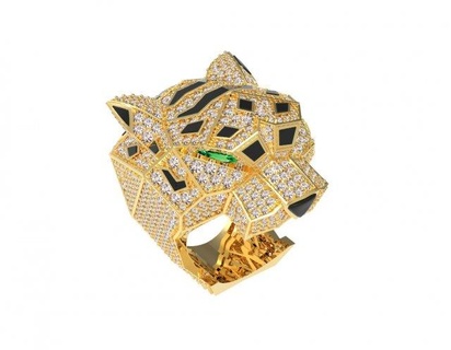 pulsera 3d impresión modelo in esposas 3dexport anillo oro joyería plata roca joya anillos pantera panthera panter tigre 3d print model - Mito3D