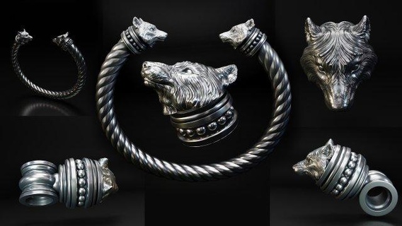 bracelet wolf head pendant - vikings 3d print model bracelets jewelry gothic decorative modern medallion beast fox dog symbol animal miniatures sculptures 3dprint stucco fashion bauble coulomb pendants 3d print model - Mito3D