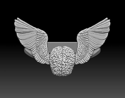 cerveau ailes bijoux bague anneaux or argent élégant 3dprint 3dmodel fini 3d print model - Mito3D