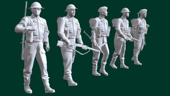 Britanique ww2 soldats x5 figurines marchant guerre pack 3d print model - Mito3D