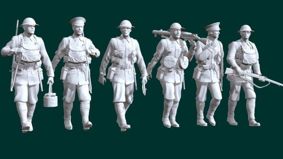 Britanique ww2 soldats x6 figurines bretagne ww1 guerre marchant alliés 3d print model - Mito3D