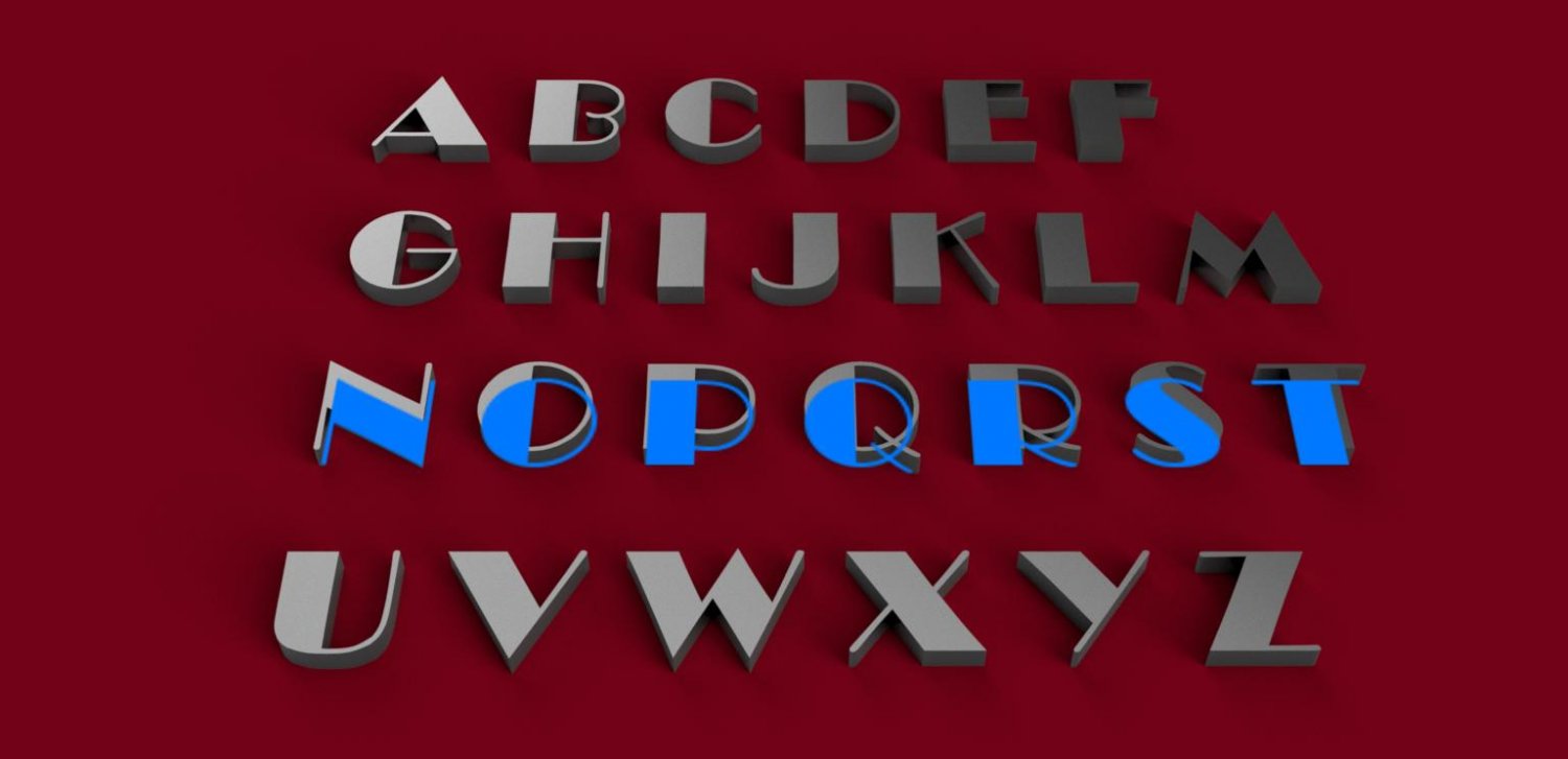 broadway font uppercase lowercase 3d letters stl file alphabet text words fonts write decorations gadget 3dprint 3dmodel letter 3D print model - Mito3D