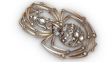 broche araignée mouche 3dprinted conception mode or d'or bijou bijoux impression imprimable prototypage argent élégant pendentif l'amour diamants 3d print model - Mito3D