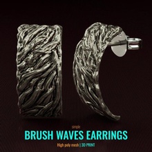 brush waves earrings jewelry silver gold metall nordic nature arc medieval 3d print model - Mito3D