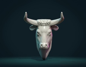 toro cabeza 3d impresión modelo in escultura 3dexport montado busto animal estatua vaca mamífero resumen becerro 3d print model - Mito3D