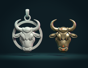 bull head bas-relief 3d print model in pendants 3dexport pendant charm relief animal mounted horns calf 3d print model - Mito3D