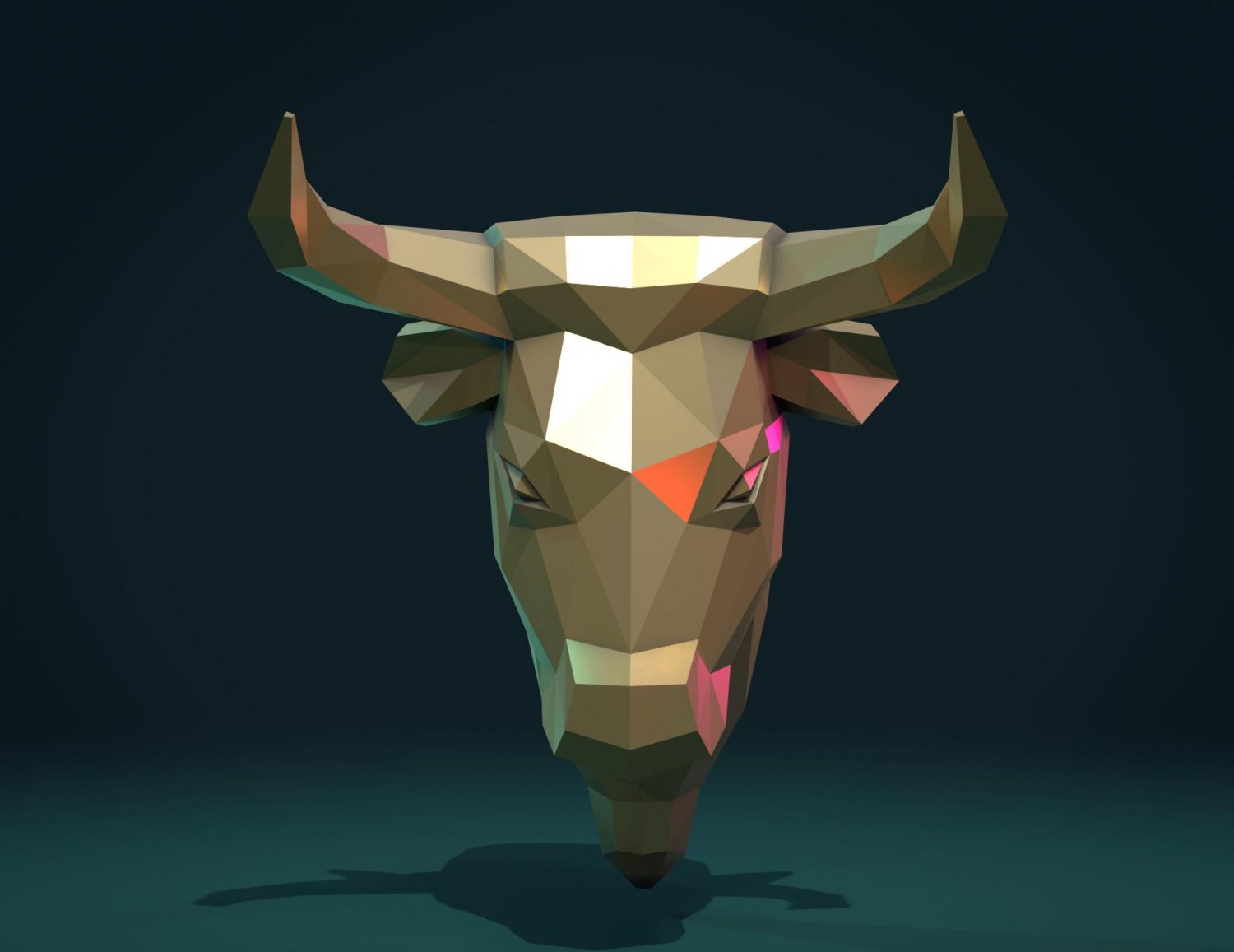 bull head poly 3d print model in sculpture 3dexport mounted bust animal statue cow mammal mammalian abstract calf lowpoly polygonal 3D print model - Mito3D
