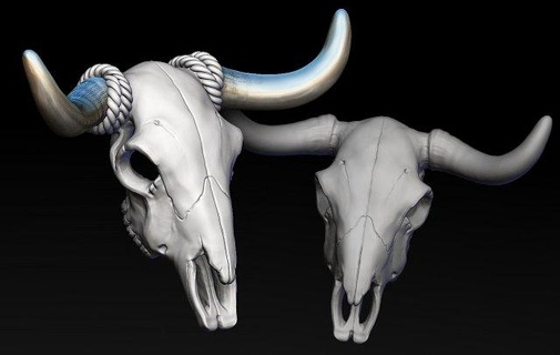 bull skull separate horns sculpture bone art statue teeth anatomy cow horn animal head jewelry pendant ring wildwest country western texas gold 3d print model - Mito3D