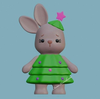 bunny christmas tree costume decor figurine sculpture statuette toy character rabbit animal snow hare winter holiday snowflake new-year-tree 3d print model - Mito3D