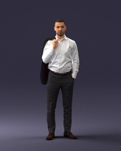 businessman holds jacket 0116-3 3d print ready scan model polygon 3dprint human male realistic posed character figurine people visualization miniatures casual fashion man woman child 3d print model - Mito3D