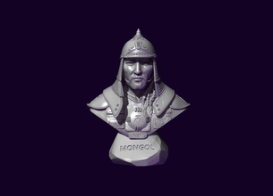 büste of dschingis khan 3d drucken modell figuren 3dexport mongol mogul mongolisch kippschak nomade krieger soldat berserker kasakh porträt helm rüstung asien temujin 3d print model - Mito3D