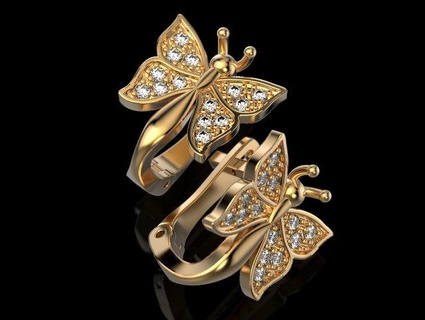 farfalla orecchino 2 orecchini donne gioielleria Stampa 3dprinted stampabile design gioiello d'oro moda stampa oro prototipazione argento 3d print model - Mito3D