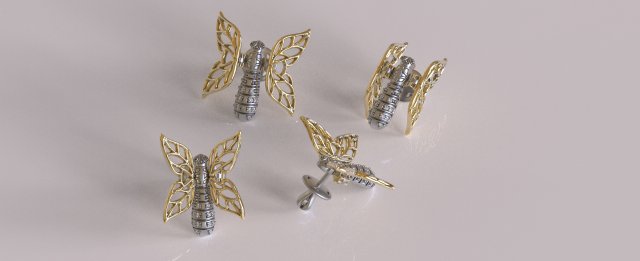 papillon boucles d'oreilles 3d impression modèle in 3dexport fonderie or argent nature forêt fleur 3D print model - Mito3D