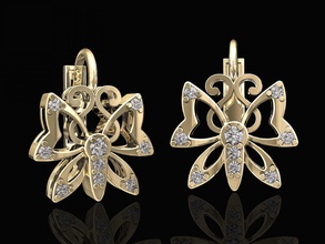 farfalla orecchini 3d stampabile stl gemma pietre preziose diamante oro argento disco di platino brillante gioiello la sterlina orecchino gli donne moda gioielli elegante i 3d print model - Mito3D