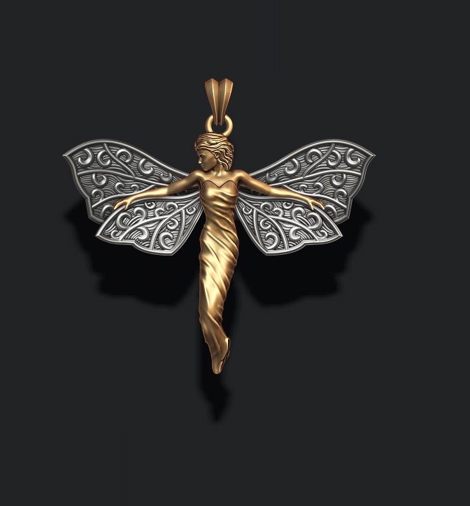 Schmetterling Mädchen Anhänger Insekt Fliege Nymphe birst Vogel Flügel Baterflay Buterfly Baterfly Frau Männer Gold Silber Halskette Schmuck Buterflay Kunst 3D print model - Mito3D