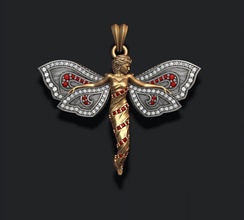 butterfly girl pendant gems insect fly nympha birst bird wings baterflay buterfly baterfly woman jewelry buterflay butterflay briliant stone gemstone gem diamond 3d print model - Mito3D