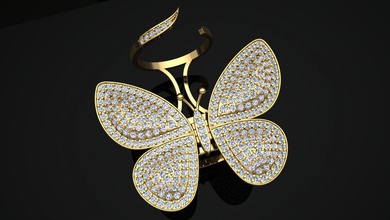 papillon anneau mécanisme de déplacement des ailes le butterflyring movingring l'anneau joyau jewells bijoux jewelllery en mouvement or d'argent platine la cnc 3dprintable les diamondring diamant anneaux 3d print model - Mito3D