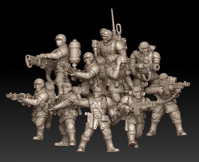 Cadian choque tropas bas relief borda jogos escultura 3dmodel 3dprinting rinoceronte zbrush 28mm sci fi comandante tenente coronel capitão corporalmente sargento principal legion commander legião assalto pelotão 3D print model - Mito3D