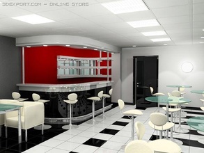 cafetería interior salón bar estante mesa silla tienda 3d print model - Mito3D