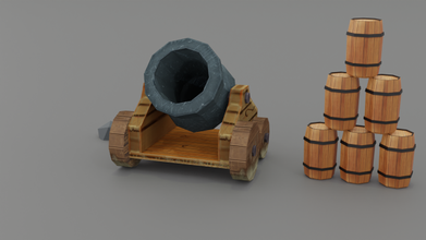 cannon low-poly free cannon weapon low-poly hand-painted 3d print model - Mito3D