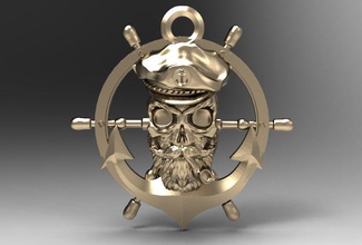 le capitaine pirate crâne de la mer l'ancre gouverne direction roue pipe marine navire l'océan bijoux art mode 3d print model - Mito3D