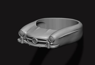 carro anel de 9 clássico idade oldtimer jóias vintage famosos mercedes sl benz 300 gullwing 300sl cabrio alemão jóia 3d print model - Mito3D