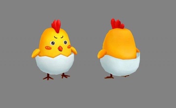 desenho animado bebê frango recentemente chocado garota Concha pássaro galinha polimodelo natureza 3d print model - Mito3D