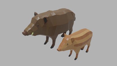 dibujos animados Jabali familia lowpoly animal mamífero bosque naturaleza jabalí 3d print model - Mito3D