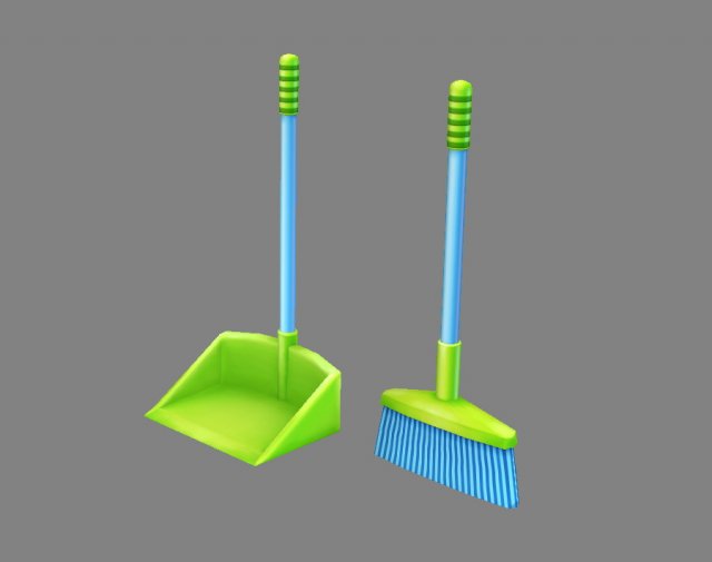 desenho animado vassoura limpeza suprimentos limpar limpo tarefas domésticas polimodelo mão pintado ferramenta Dustepan modelos casa Ferramentas 3D print model - Mito3D