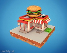 karikatür burger kafe poli bar içecek bina cheeseburger Kahve restoran hızlı Gıda Hamburger Sıcak köpek sandviç Dükkan 3d print model - Mito3D