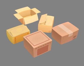 karikatür karton parsel 3d model in ev halkı öğeler 3dexport kurye ambalaj kutusu lojistik ulaşım kutu kutular düşük polimodel el boyalı paket iş alışveriş 3d print model - Mito3D