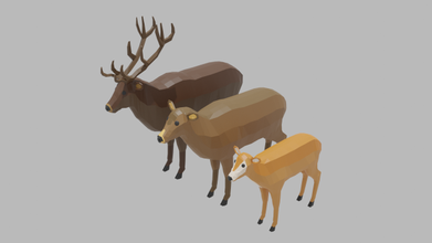 cartoon deer family lowpoly animal mammal forest nature fawn 3d print model - Mito3D