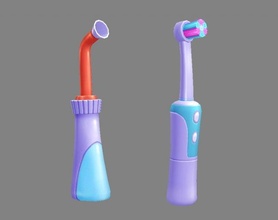 dibujos animados eléctrico cepillo dientes baño lavar gárgaras personal artículos lowpolymodel mano pintado pasta dental casa 3d print model - Mito3D