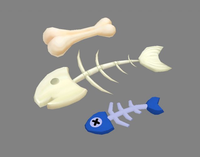 cartoon fish bones - kitchen waste animal barb corpses lowpolymodel hand painted food animals 3D print model - Mito3D