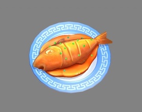cartoon food-braised fish 3d model in meat 3dexport chinesedishes sweetandsourfish chinesestylefood asia chinaplate lowpolymodel hand painted food kitchen cooking 3d print model - Mito3D